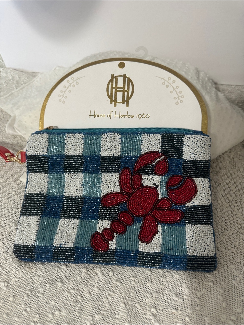 House of Harlow 1960 Hand Beaded Lobster Wristlet Pouch